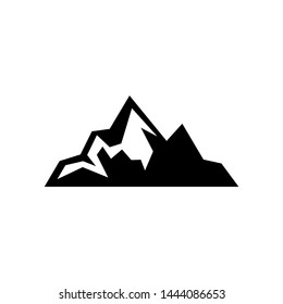 High mountain icon logo vector illustration design template.Mountain top black silhouette with snowy peak.