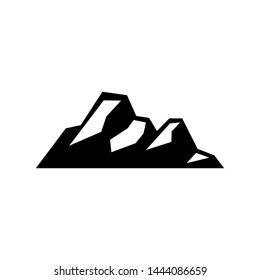 High mountain icon logo vector illustration design template.Mountain top black silhouette with snowy peak.