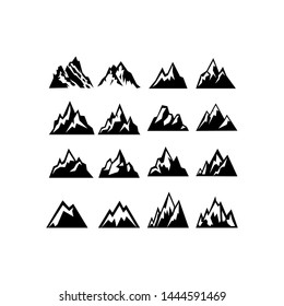 High mountain icon logo vector illustration design template.Mountain top black silhouette with snowy peak. Mountain tourism and rock climbing icon set. Vector design element modern style for logotype.