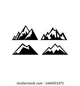 High mountain icon logo vector illustration design template.Mountain top black silhouette with snowy peak. Mountain tourism and rock climbing icon set. Vector design element modern style for logotype.