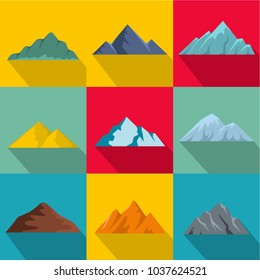 High mountain icons set. flat set of 9 high mountain vector icons for web isolated on white background