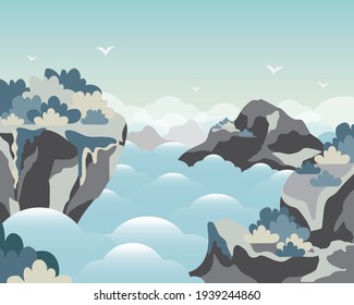 High mountain landscape and blue clouds with sky