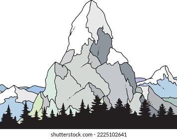 High mountain peak, vector illustration