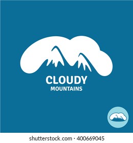 High mountain peaks in a cloud sky logo template