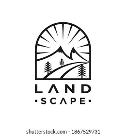 High mountain scenery logo design, premium vector graphics