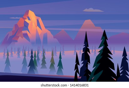 High mountain at sunset. Vector illustration