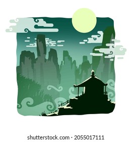 high mountains in china vector in a square frame on a white background