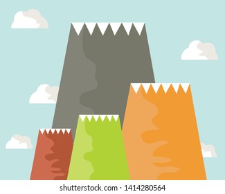 High Mountains with light blue sky and white clouds in cartoon style vector design 
