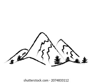 Altas montañas sobre un fondo aislado. Senderismo. Ilustración vectorial.