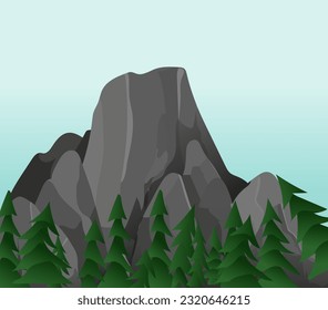 altas montañas, árboles y cielo