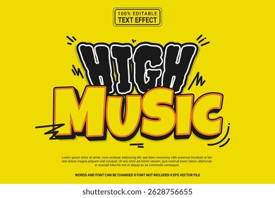 High Music Editable Vector 3D Text Effect – colorful and modern typography with comic style for poster, branding, social media