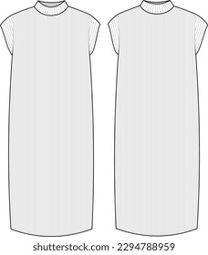 high neck rib midi dress