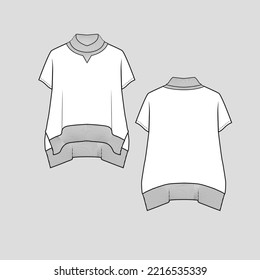 High Neck Ribbed sweatshirt Kimono Sleeve turtle neck High low rib hem Fashion  flat sketch template design drawing