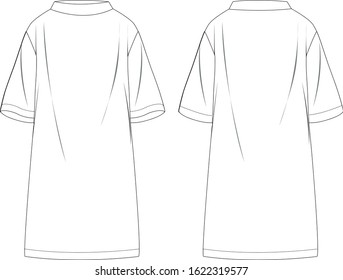 High neck short sleeve blouse, front and back view vector fashion illustration