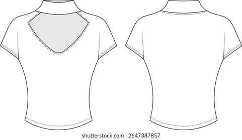 high neck short sleeve cap sleeve low cut cutout fit blouse top tshirt tee template technical drawing flat sketch cad mockup fashion woman design style model 