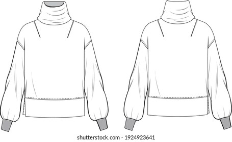 high neck slit detail sweatshirt, volume sleeve sweatshirt