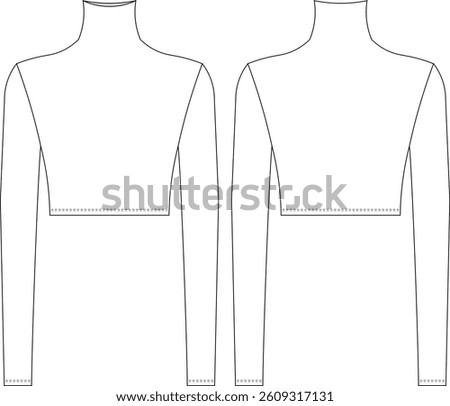 high neck turtleneck long sleeve fit cropped crop blouse top sweater knitwear template technical drawing flat sketch cad mockup fashion woman design style model 