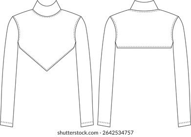 high neck turtleneck triangle hem long sleeve short cropped crop blouse top template technical drawing flat sketch cad mockup fashion woman design style model 