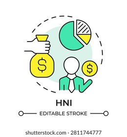 High net worth individuals multi color concept icon. Wealthy investors attraction. IPO participant. Round shape line illustration. Abstract idea. Graphic design. Easy to use in blog post