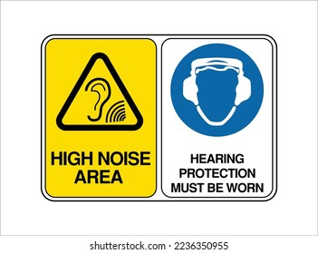 High Noise Area, Hearing Protection must be worn - Multiple Safety Warning Signs - International Hazard, Danger, Prohibition, and Mandatory Signs