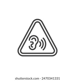 High Noise Area line icon. linear style sign for mobile concept and web design. Ear with sound waves and a caution label outline vector icon. Symbol, logo illustration. Vector graphics