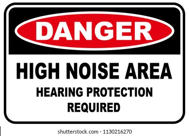 High noise area warning sign, Hearing protection required, vector illustration