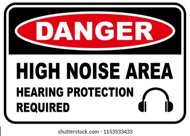 High noise area warning sign, Hearing protection required, vector illustration