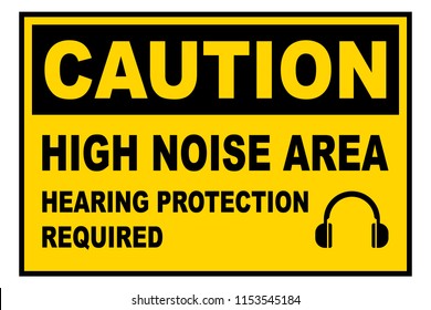 High noise area warning sign, Hearing protection required, vector illustration