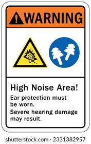 High noise area warning sign and labels
