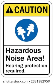 High noise area warning sign and labels