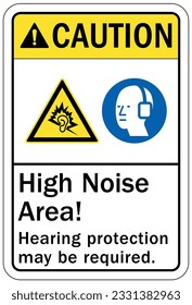 High noise area warning sign and labels