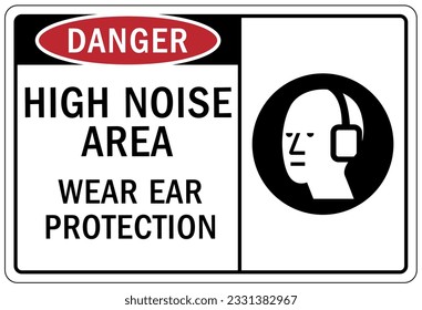 High noise area warning sign and labels