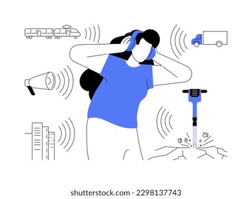 High noise level abstract concept vector illustration. Noise control, harmful level, decibel measurement, earplug use, occupational safety, urban high-pitched sound, healthcare abstract metaphor.