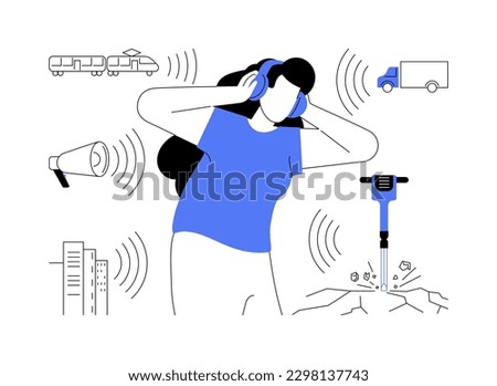 High noise level abstract concept vector illustration. Noise control, harmful level, decibel measurement, earplug use, occupational safety, urban high-pitched sound, healthcare abstract metaphor.