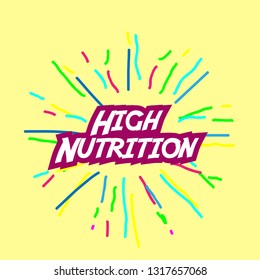 high nutrition, banner or poster for holiday with confetti or firework background