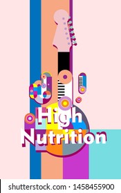 high nutrition, beautiful greeting card background or banner with colorful music theme. design vector illustration