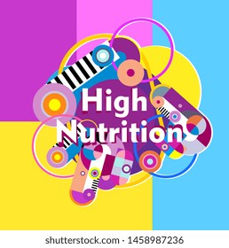 high nutrition, beautiful greeting card background or banner with colorful theme. design illustration