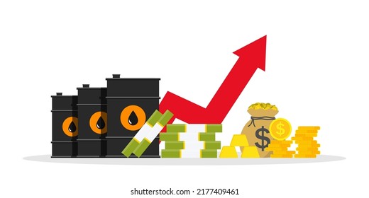 Hoher Ölpreis. Inflation des rohen Barrel. Schauen Sie sich die Wirtschaftskrise an. Infografik mit dem kostenlosen Benzin. Preisanstieg für Erdöl. Erdgas-Weltmarkt. Vektorgrafik.