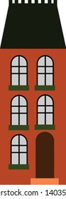 Edificio de color naranja alto con una gran puerta y número de ventanas, vectores, dibujos a color o ilustración.