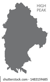 High Peak grey district map of East Midlands England UK