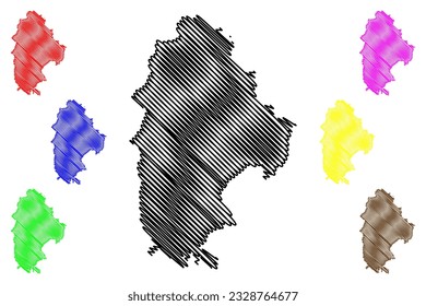 High Peak Non-metropolitan district and Borough (United Kingdom of Great Britain and Northern Ireland, ceremonial county Derbyshire, England) map vector illustration, scribble sketch map