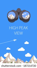 High peaks and plane binocular view. Modern flat design elements and icons. EPS10 vector.