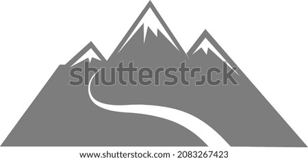 High peaks with road on top. Hiking symbol. Adventure logo