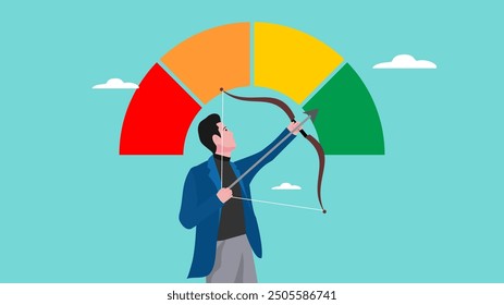 high performance employee, employee rating assessment, excellent staff achievements or candidate performance, businessman or employee aims at business targets with high performance indicator diagrams