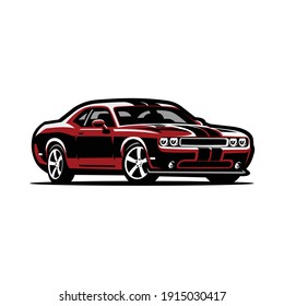 High performance muscle car vector isolated American coupe in white background