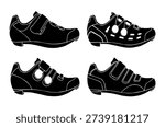 High Performance Road Cycling Shoe Vector Illustration Set Footwear Silhouette Icon Design for Professional Athlete and Sportswear Product Catalog
