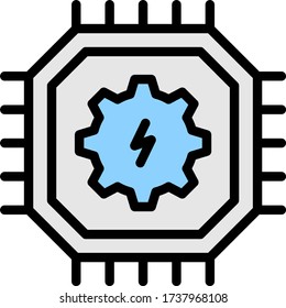 high performance robotic energy saving microprocessor chip vector color icon design, mechatronic engineering concept. Silicone Chip with Thunder Bolth Sign