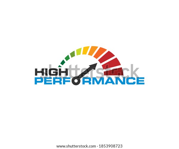 high performance speed\
wordmark logo with illustration of speed indicator gauge on maximal\
power