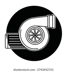 High performance turbocharger component illustration showcasing intricate mechanical design with detailed blades and central shaft against a sleek contrasting background for automotive engineering