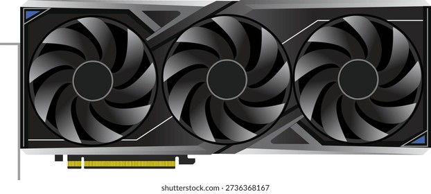 High performance video card isolated on a clean or dark background, showing realistic cooling fans and electronic details for modern computer hardware and technology themes.